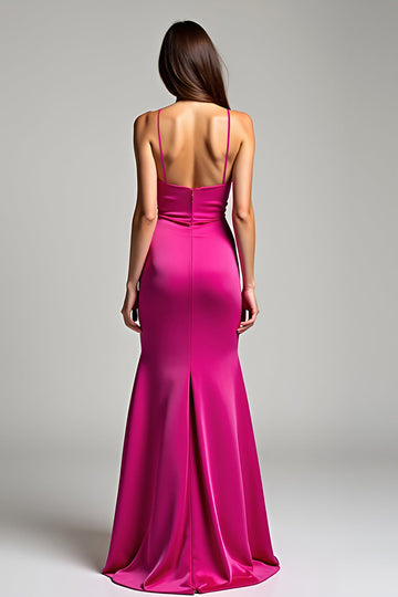 Fuchsia Spaghetti Straps Sheath Formal Dress